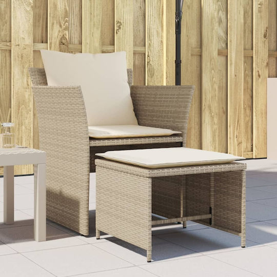 Outdoor-Sessel Rattan Beige mit Kissen 50x50x36εκ.