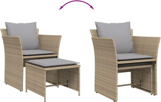 Outdoor-Sessel Rattan Beige mit Kissen 50x50x36εκ.