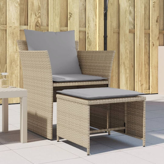 Outdoor-Sessel Rattan Beige mit Kissen 50x50x36εκ.