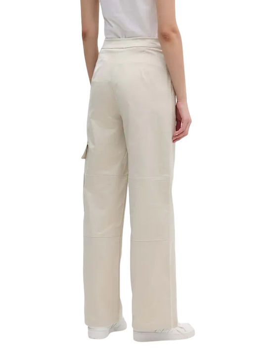 Calvin Klein Utility Women's Satin Cargo Trousers Eggshell