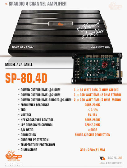 SP Audio Αυτός είναι ο Ενισχυτής Αυτοκινήτου 4 Kanäle