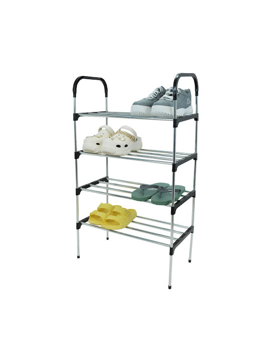 Raft pentru pantofi din metal Uncle George - 4 rafturi argintii Dimensiuni 54x27x94cm Organizare verticală a spațiului