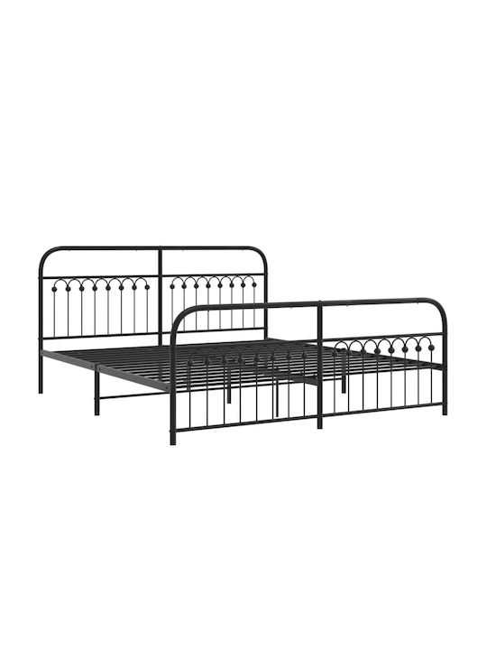 King Size Metal Bed Black with Slats for Mattress 183x213cm