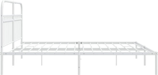 King Size Metal Bed White with Slats for Mattress 183x213cm