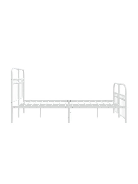 Pat Dublu Metalic Alb cu Lamele pentru Saltea 137x190cm