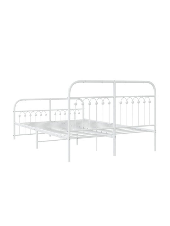 Pat Dublu Metalic Alb cu Lamele pentru Saltea 137x190cm