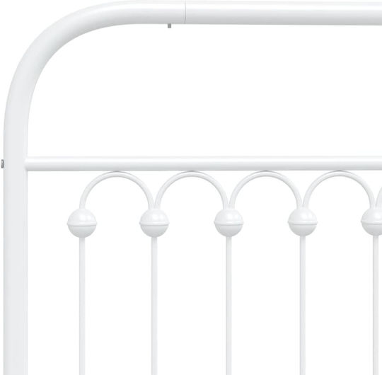 King Size Metal Bed White with Slats for Mattress 183x213cm