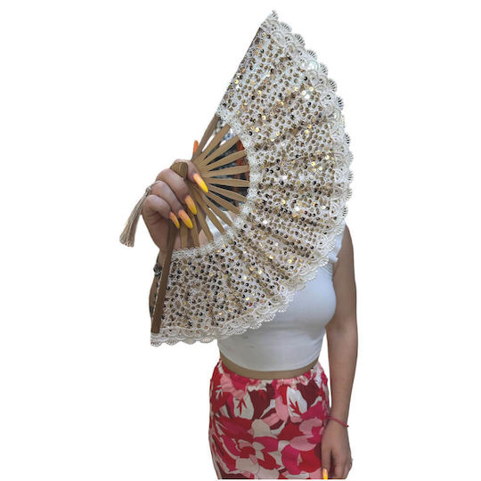 Karnevalszubehör Fan Beige aus Hölzernes mit Perlen VEN-767351