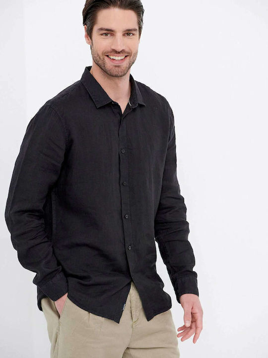 Cotton Stories Men's Shirt Long Sleeve Linen Black