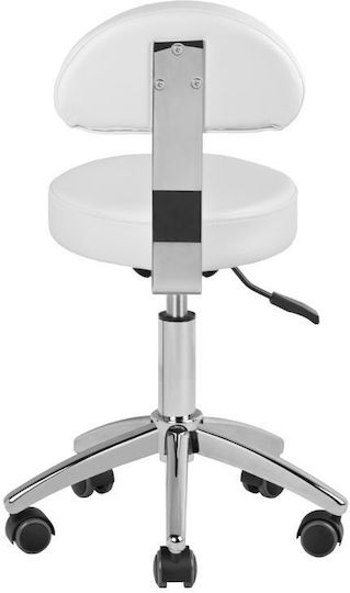 Salon Stools Τροχήλατο Σκαμπό με Πλάτη Λευκό