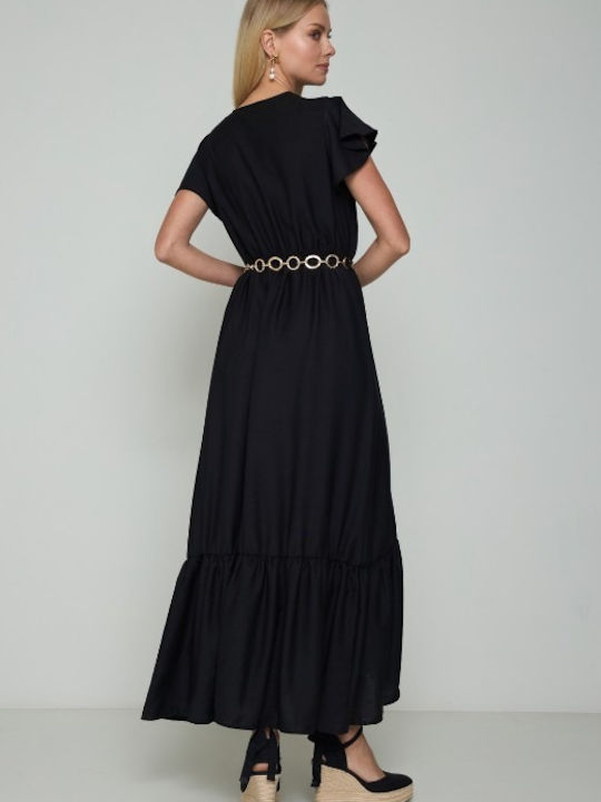 Cento Fashion Maxi Φόρεμα Κρουαζέ Μαύρο