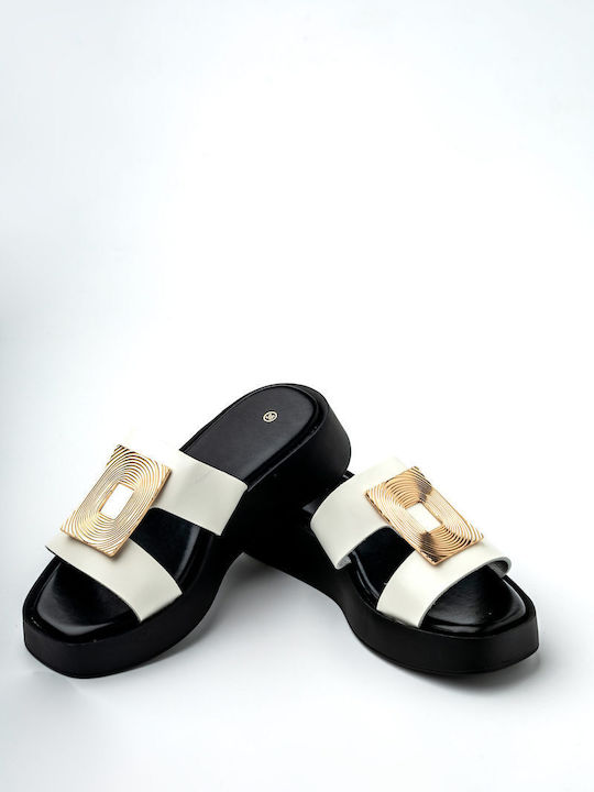 Leather Women's Flat Sandals in White Color