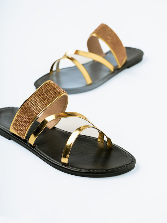 Damen Flache Sandalen in Gold Farbe