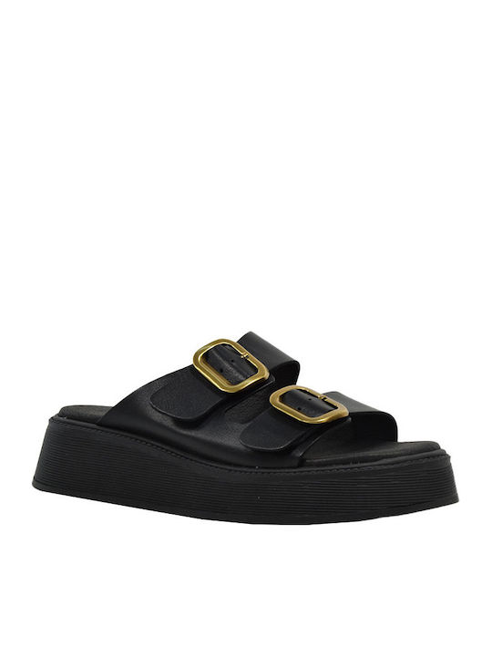 Leather Women's Flat Sandals Black