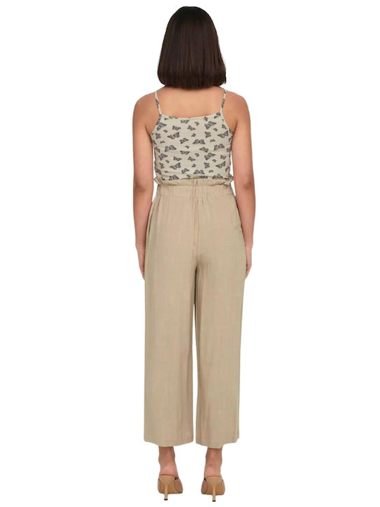 Only Women's High-waisted Fabric Capri Trousers with Elastic Oxford Tan