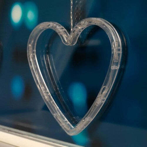 Hanging Heart Ornament Plastic Illuminated White 16.5x13cm