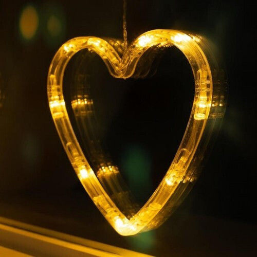 Hanging Heart Ornament Plastic Illuminated White 16.5x13cm