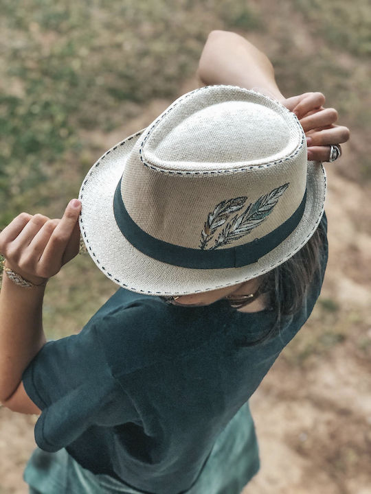 LiebeQueen Frauen Rattangeflecht Hut Fedora Beige