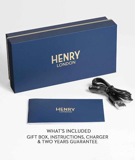 Henry London Smart Stainless Steel 43mm Smartwatch with Heart Rate Monitor (Gold & Chocolate Leather)