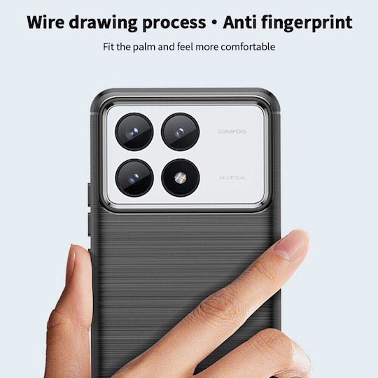 Mofi Brushed Carbon Umschlag Rückseite Silikon Blau (Xiaomi Poco F6 Pro 5G)