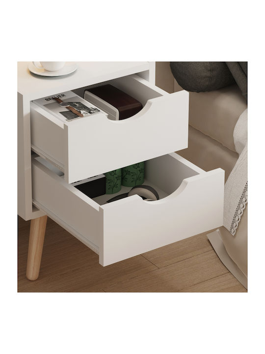 Bedside Table Dinkl Wooden White 29.7x29.7x45cm