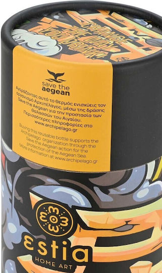 Estia Travel Cup Save the Aegean Recyclable Glass Thermos Stainless Steel / Plastic BPA Free 500ml Graffiti Rhythm with Straw