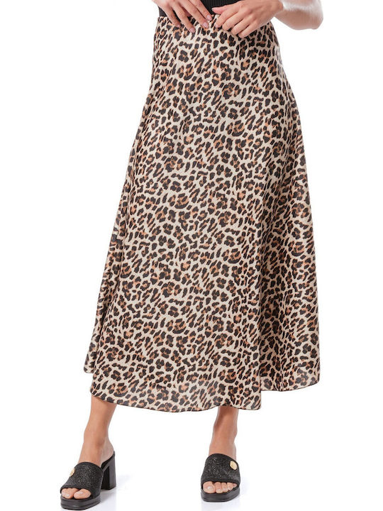Σατέν Midi Φούστα Λεοπάρ Animal Print