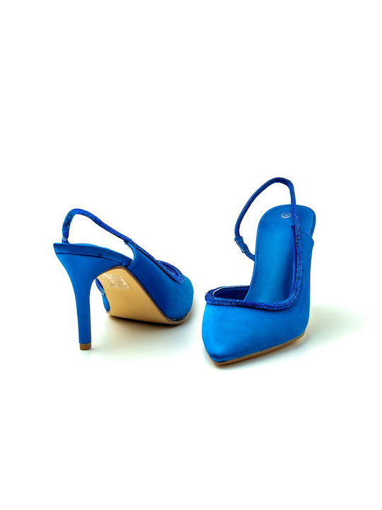 Synthetic Leather Stiletto Blue High Heels with Strap