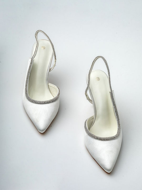 Synthetic Leather Stiletto White High Heels with Strap