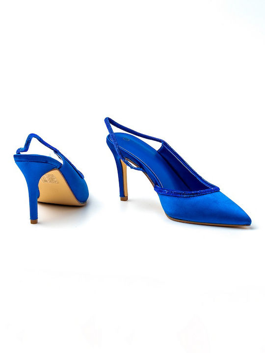 Synthetic Leather Stiletto Blue High Heels with Strap