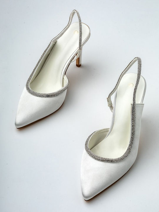 Synthetic Leather Stiletto White High Heels with Strap