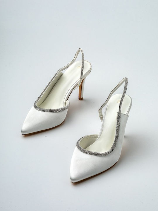 Synthetic Leather Stiletto White High Heels with Strap