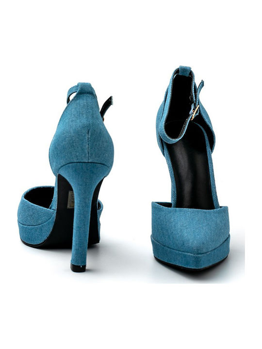 Pumps mit Riemchen & hoher Absatz Blau