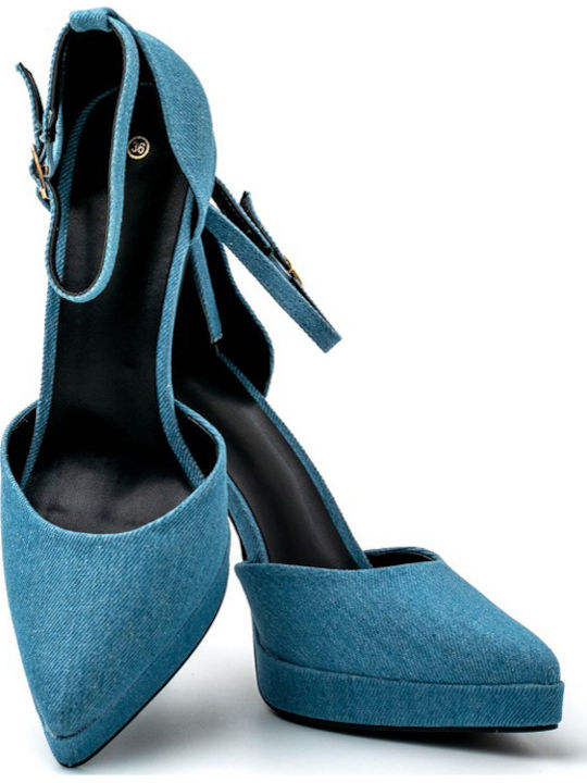 Pumps mit Riemchen & hoher Absatz Blau