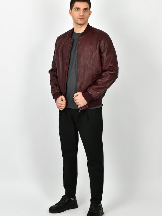 Urbane Fashion Herren Jacke Leder Bordeaux