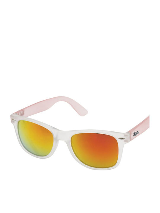 V-store Unisex Sonnenbrille mit Hornfassung Weiß Rosa Spiegel