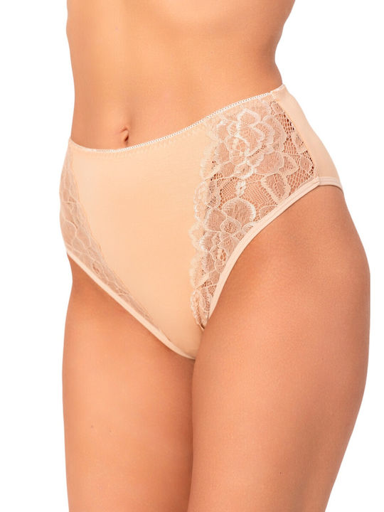 Avangard Cotton High-waisted Women's Slip with Lace Beige