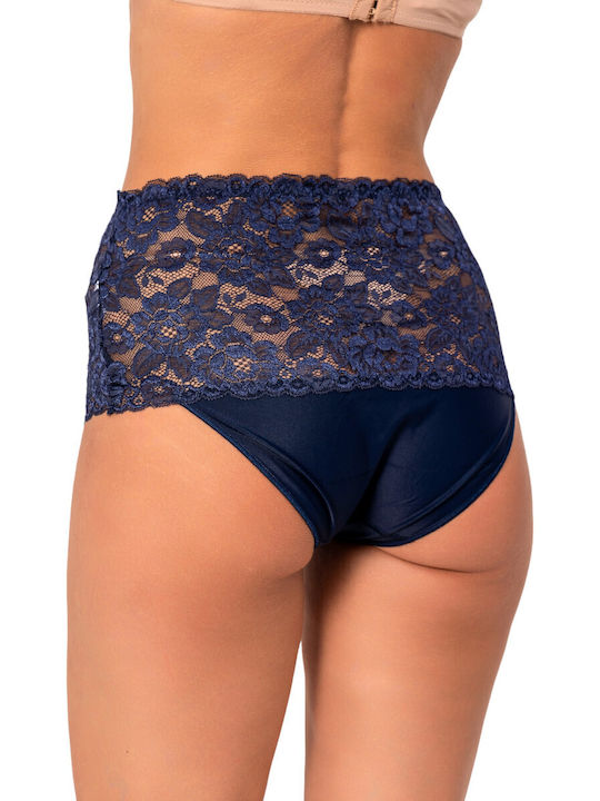 Avangard High-waisted Women's Slip with Lace Blue