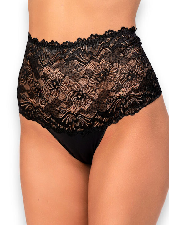 Avangard High-waisted Women's String with Lace Black