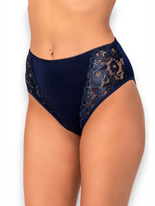 Avangard Cotton High-waisted Women's Slip with Lace Blue