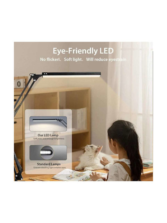 Настолни Настолна Лампа със Сгъваемо Рамо за Цокъл Вграден LED и Щипка в Черен Цвят