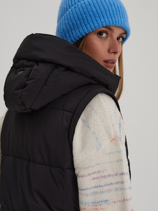 Kurz Damen Ärmellos Puffer Jacke für Winter Black