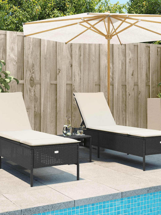 Liegestuhl Rattan mit Kissen Schwarz 2Stück 198x55x39cm.
