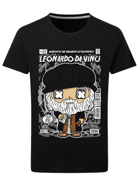 Leonardo Da Vinci Θεματική Μπλούζα με Στάμπα Μαύρη