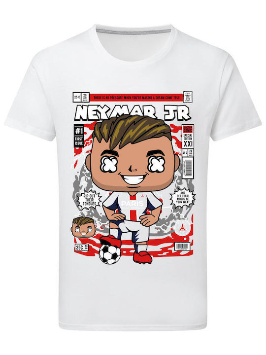 Pop Culture Neymar Jr Θεματική Μπλούζα με Στάμπα Λευκή