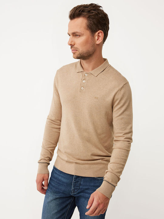 Polo Langarm-Pullover Beige