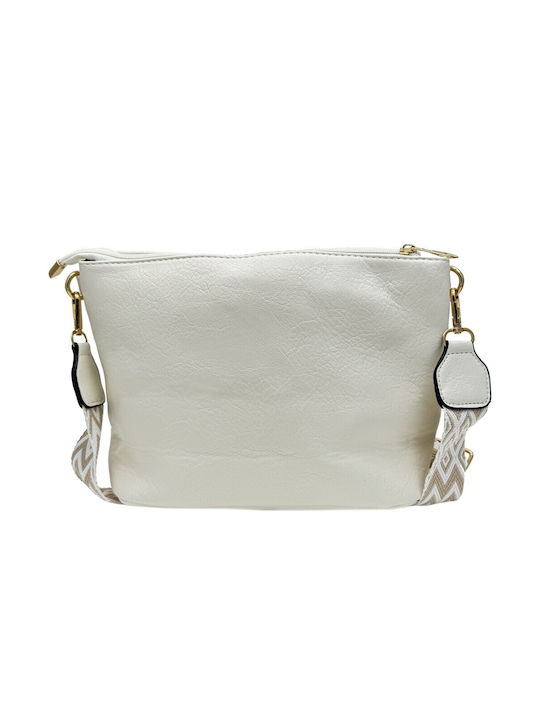 Crossbody Bag with Detachable Geometric Print Strap in Cream Color