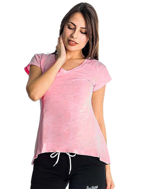 Paco & Co Women's Cotton Blouse with V Neckline Pink