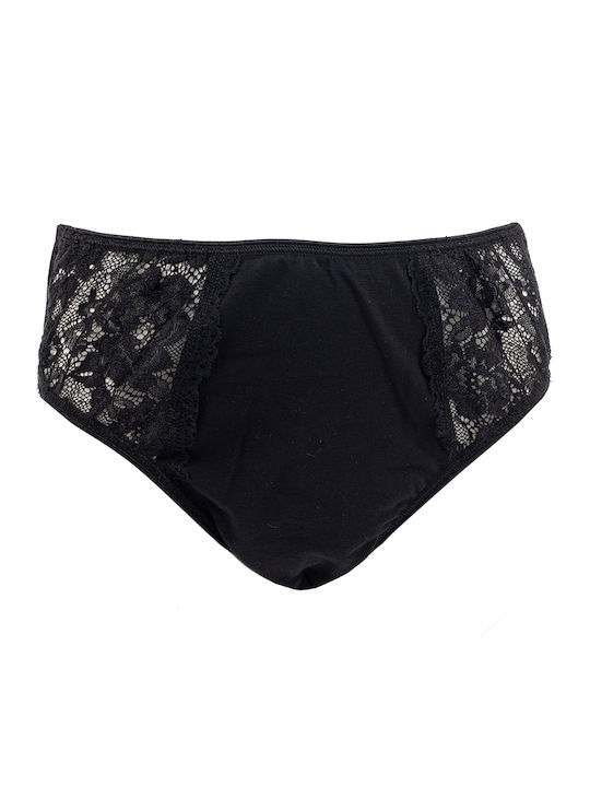 Fay Lingerie 09 Cotton High-waisted Women's Slip with Lace Black