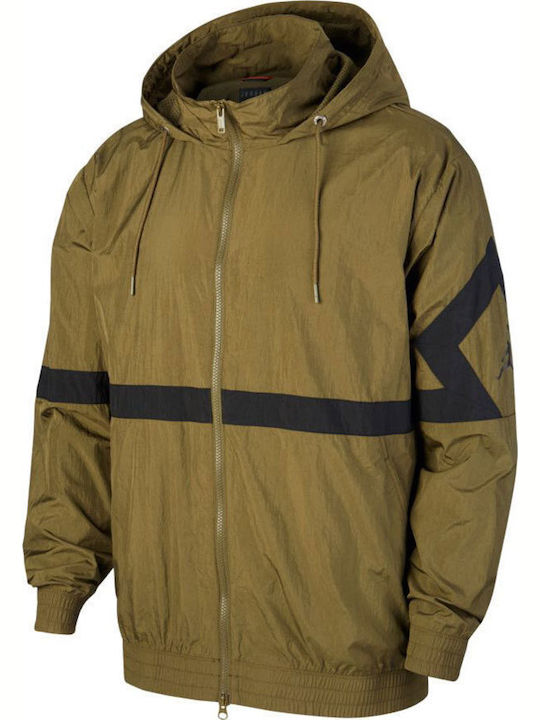 Jordan Sportswear Diamond Men's Sweatshirt Jacket with Hood and Pockets Khaki